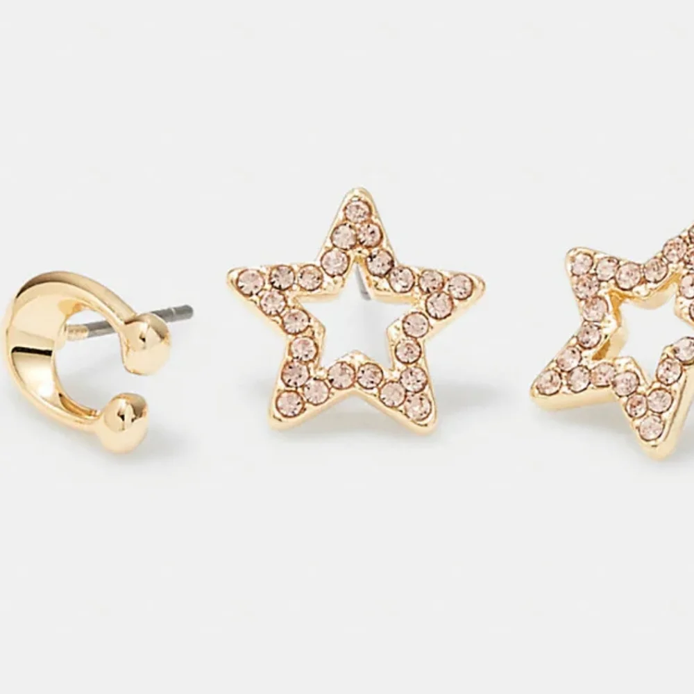 Coach Signature Star Earrings Set. 3 pairs in gift box. Pink, gold tone